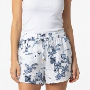 Panama Jack White and Blue Tropical Print Linen Blend Shorts